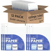 E-Clips USA 200-Sheet College Ruled Notebook Paper, 60 GSM Loose Leaf Paper, 12-Pack