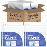 E-Clips USA 200-Sheet College Ruled Notebook Paper, 60 GSM Loose Leaf Paper, 24-Pack