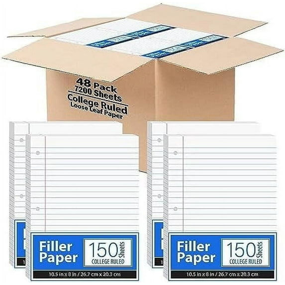 E-Clips USA 200-Sheet College Ruled Notebook Paper, 60 GSM Loose Leaf Paper, 36-Pack