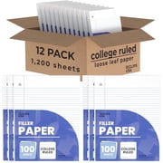 E-Clips USA 100-Sheet Notebook Paper, College-Ruled Loose Leaf Paper, 12-Pack