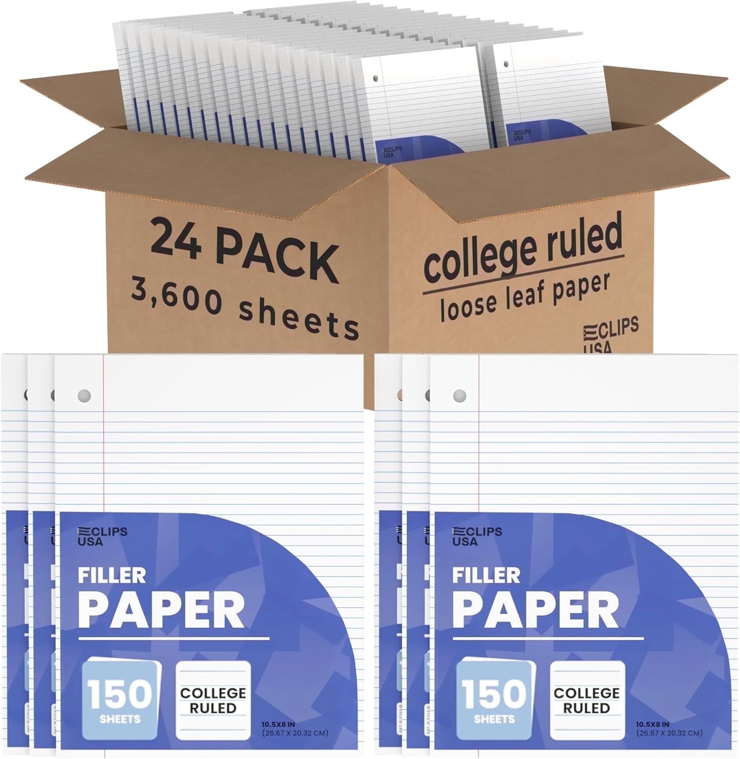E-Clips USA College Ruled Notebook Paper, 1800 Loose Leaf Paper Sheets ...
