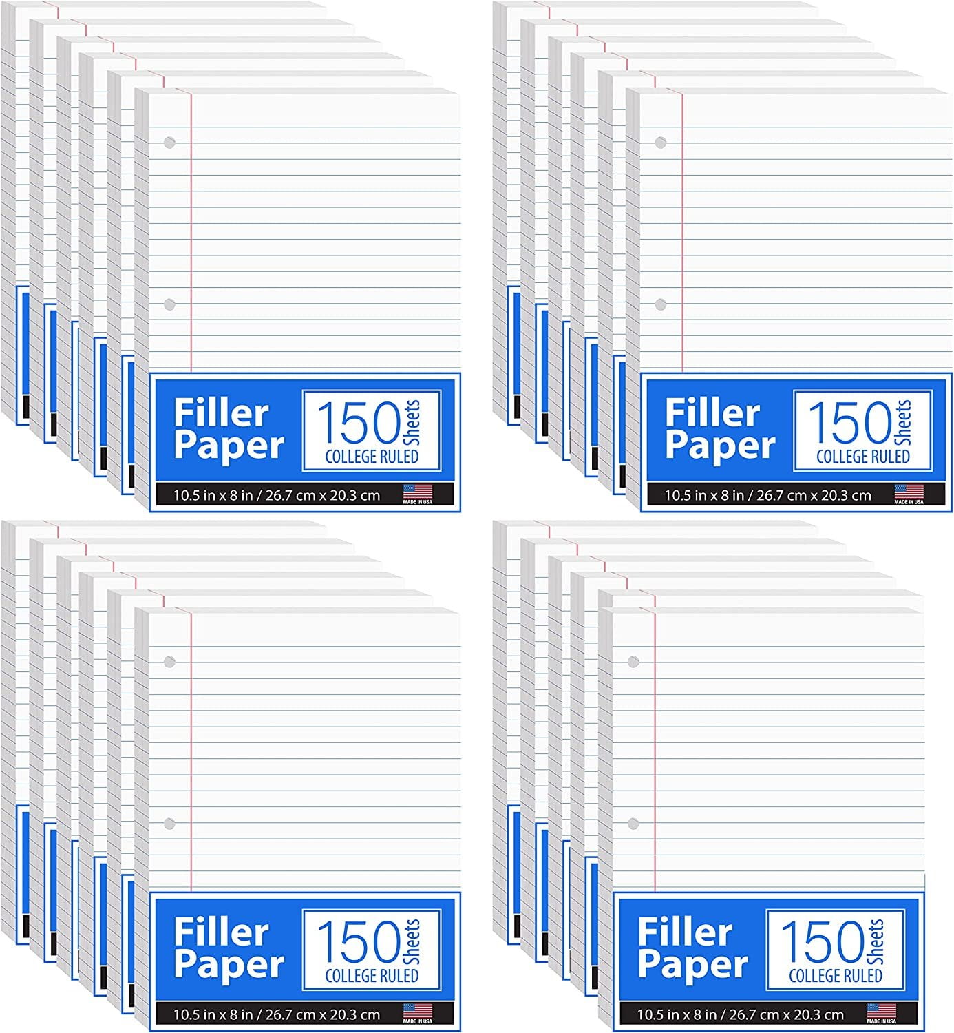 VEEBOOST Notebook Paper, Loose Leaf, College Ruled, 10.5 x 8, 56 gsm