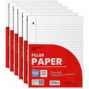 E-Clips USA Wide Ruled Notebook Paper, Loose Leaf Paper Sheets, 10.5” x 8”, 6-Pack