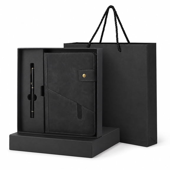 Notebook and Pen Gift Set, 5.7 x 8.3 in A5 Lined Imitation Leather Journal Notebook with Snap Buckle, 100 Sheets 80gsm Paper Personal Organiser for Business Meetings, Men Women Birthday Gifts