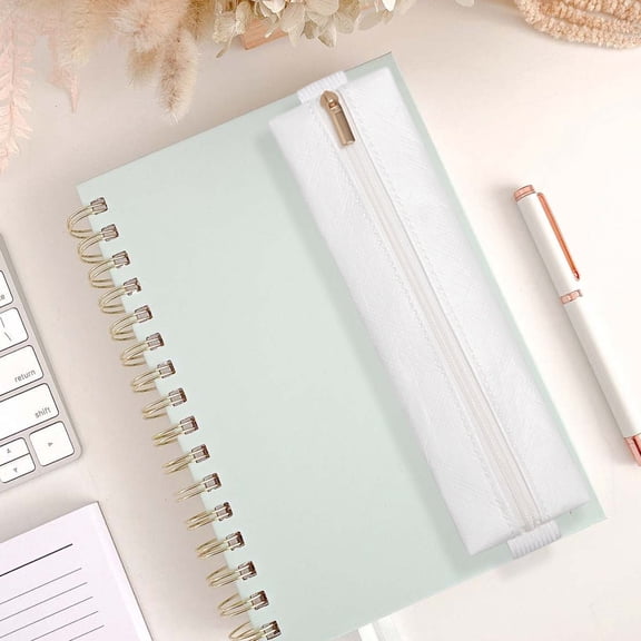 Notebook Pencil Case with Elastic Strap, Slim Zip-Up Pen Pouch for Planners & Journals, Portable Travel Stationery Bag for Meetings, School & Office, Anti-Loss Binder Pen Holder