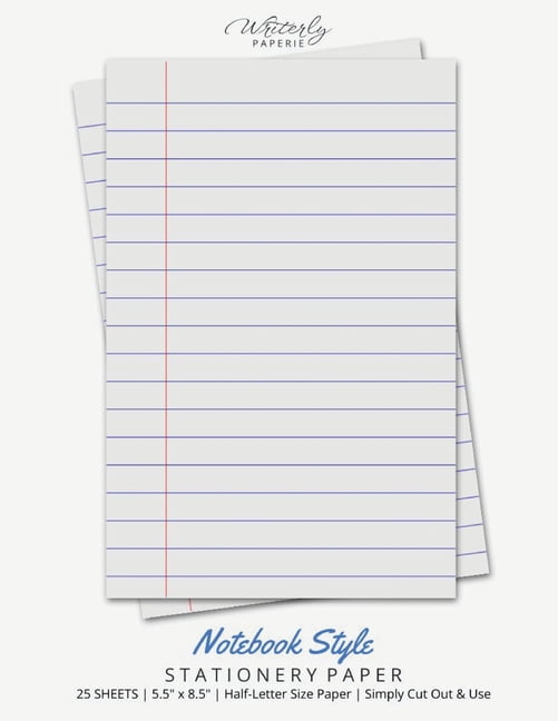 Notebook Style Stationery Paper: Half Letter Size Paper, Note Taking Style, Letter Writing Paper, 25-sheets, (Paperback)