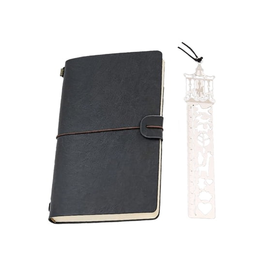 Notebook - Vintage A6 Portable Travel Notebook With Metal Bookmark Ruler