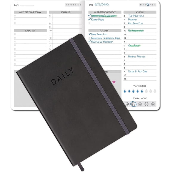 Notebook for Boosting Productivity and Organizing Tasks - Undated Daily Planner and Office Supplies for Women & Men, 5.5"x8.25", Grey