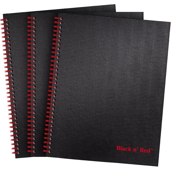 Notebooks, Business Journals, 3 Pack, 11" x 8-1/2", 70 Sheets, Ruled, Optik Paper, Scribzee App, Hardcover, Wirebound, Black (400123488)