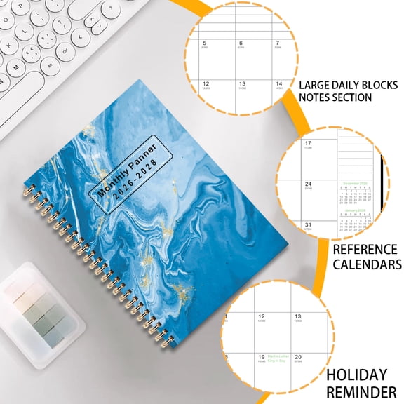 Notebooks College Ruled 2026-2028 Triennial Calendar Planner,Multi Year Monthly Grid Task Agenda Checklist Notebook 36 Month Office Goal Tracker 5.91in*8.46in 1pc
