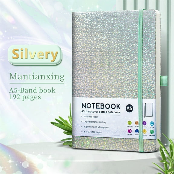 Notebooks College Ruled, Tyeign 1 Pack Glitter Notebook 8.3X5.7” 160 Lined Pages Glitter Never Peel Off Journal for teens College Notebooks Notebook for Work Notebooks Bulk Notebook Journal Silver