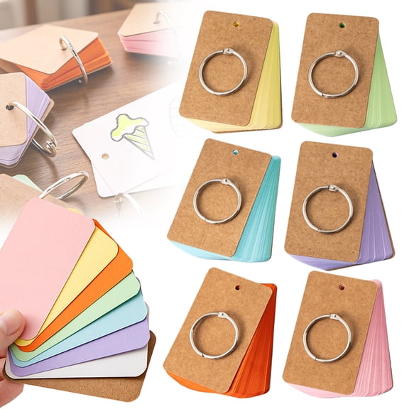 Notecards with Rings 6PCS, Unruled Study Cards for Learning, Small Pocket Note Cards for Students Teachers Office, Thick Cardstock Flashcards for Vocabulary, Notes, Planning, Memorization