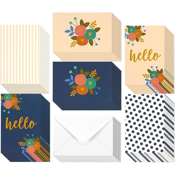 Notecards with Envelope - 4 x 6 Inch, Multicolor, 48 Pack - Hello Cards & Notes for Everyday Greetings