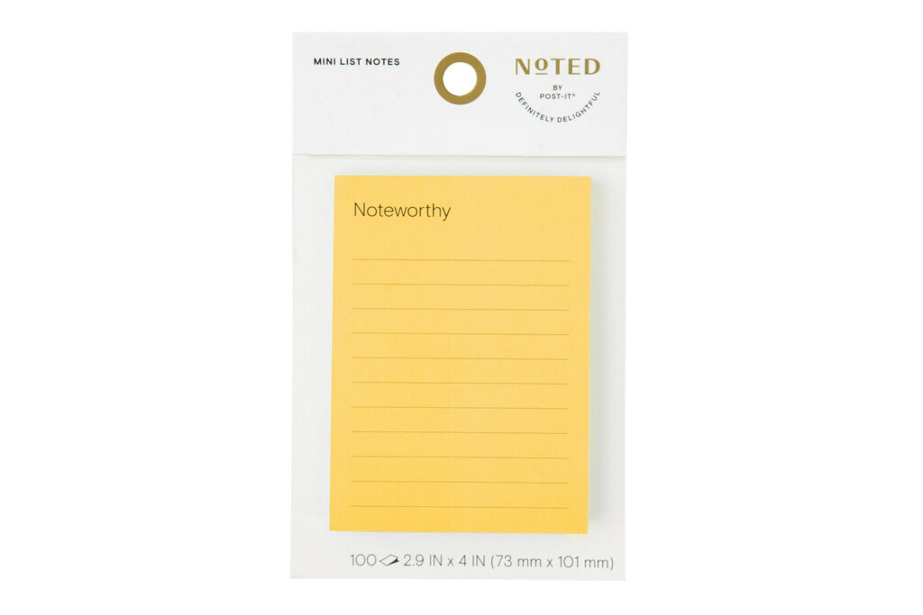 Noted by Postit "Noteworthy" Notes, Yellow, Lined, 2.9 in. x 4 in