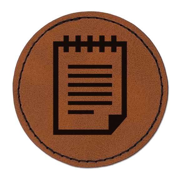 Notepad Piece of Paper 2.5" Faux Leather Round Engraved Iron-On Patch - Brown