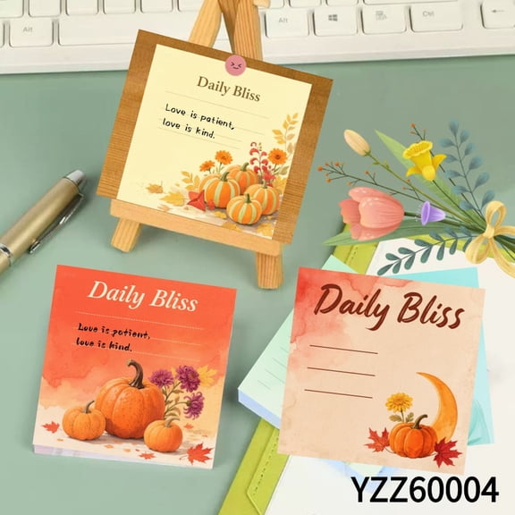 Notepads Pumpkins & Fall 3.54x3.54" Avocado Message Cards - 100 Pcs Sticky Notes + 100 Various Emoticon Stickers, Notepads for Creative Mini Cards for Home Office Decor,Autumn Pumpkin - Decor