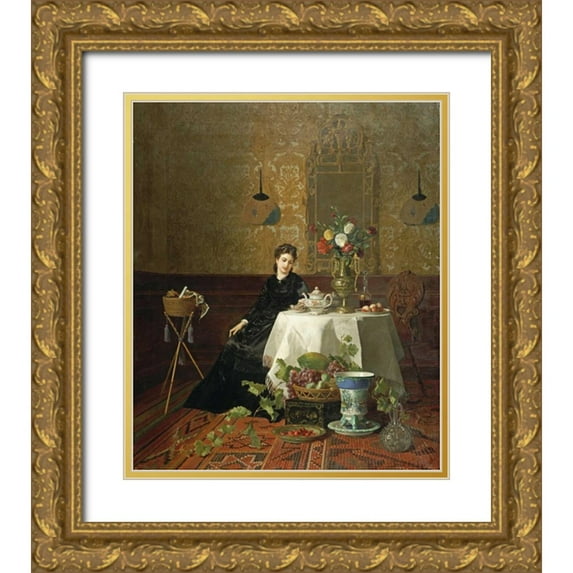Noter, David 26x30 Gold Ornate Wood Framed with Double Matting Museum Art Print Titled - Taking Tea