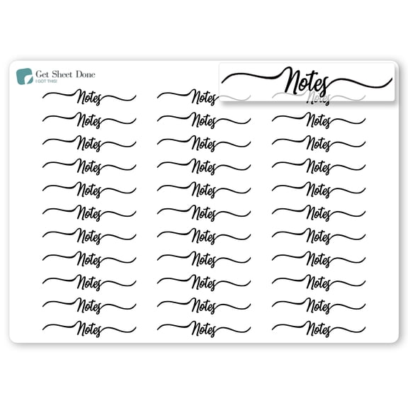 Notes Foiled Script Planner Stickers/ DIY Calendar Stickers / Script Text / Bullet Journaling / Bujo / Essential Productivity Stickers