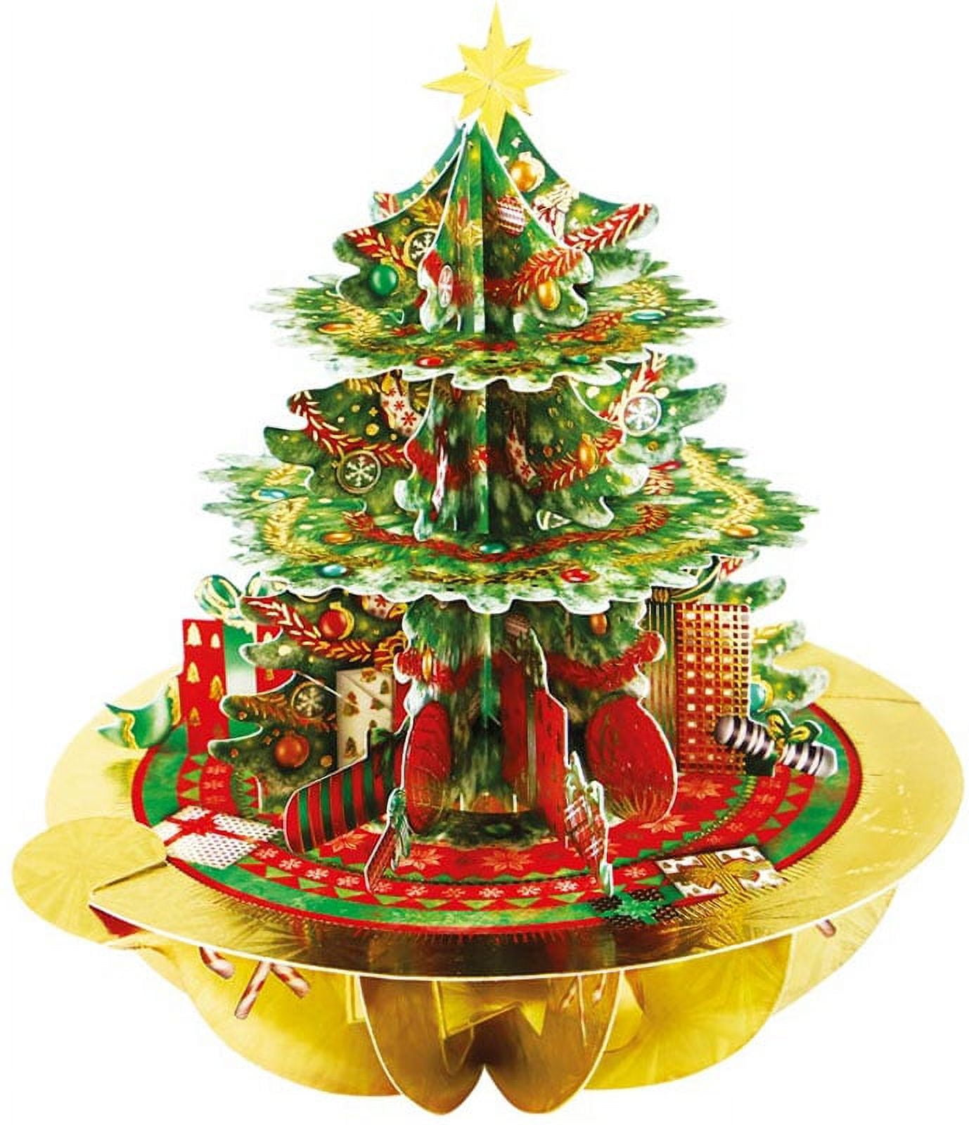 Notes & Queries Decorated Evergreen Tree with Gold Foil Accents 3D Laser Cut Pop Up Christmas Card