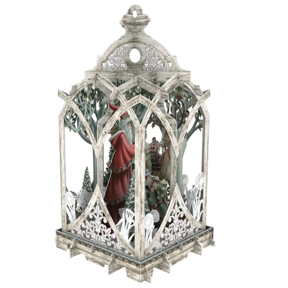 Notes & Queries White Lantern Santa and Reindeer 3D Laser Cut Pop Up Christmas Card