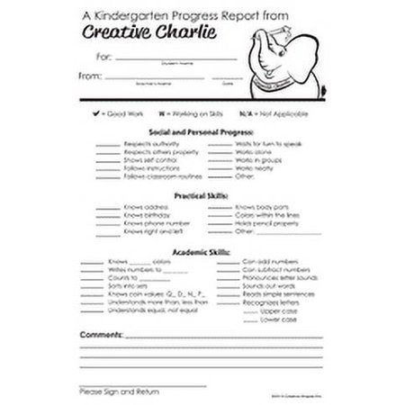 SHAPES ETC. Notes from Teachers - Creative Charlie Kindergarten Progress Report