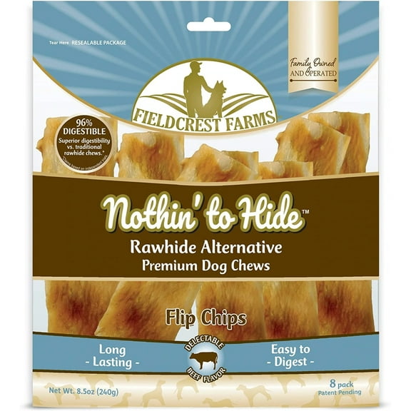 Fieldcrest Farms Nothin' to Hide Rawhide Alternative Flip Chips, Beef Flavor, 8-Pack