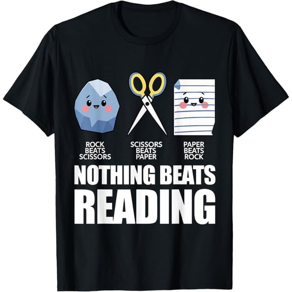 Nothing Beats Reading Rock Paper Scissors Funny Book Lover Mens T-Shirt