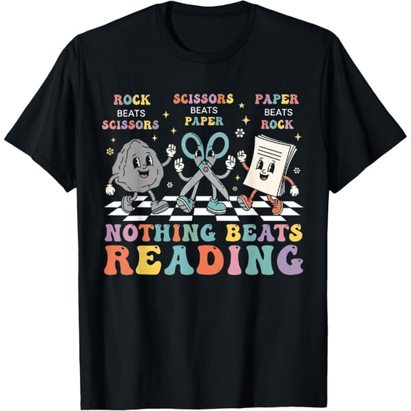 Nothing Beats Reading Rock Paper Scissors Funny Book Lover T-Shirt Tops Tee