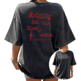 thumbnail image 1 of Nothing But The Blood Of Jesus Cross Graphic Tees Washed Black S-2XL Womens Redemptive Casual Tops, 1 of 5