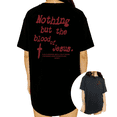 thumbnail image 1 of Nothing But The Blood Of Jesus Cross Scripture Graphic Short Sleeve T-Shirt Crewneck Black Tops, 1 of 5