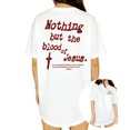 thumbnail image 1 of Nothing But The Blood Of Jesus Cross Scripture Graphic Short Sleeve T-Shirt Crewneck White Tops, 1 of 5