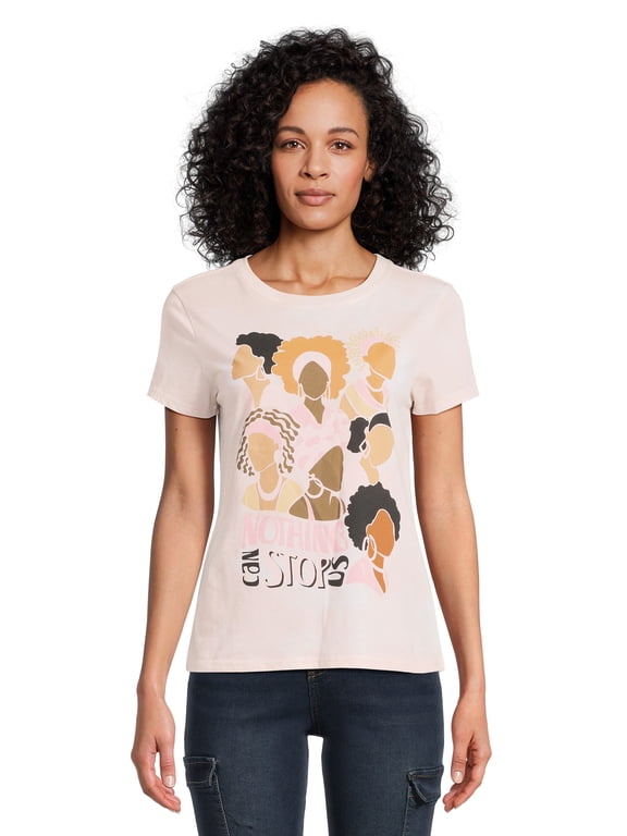 Nothing Can Stop Us Women's Juniors Graphic Tee with Short Sleeves, Sizes XS-2XL