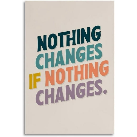 Nothing Changes If Nothing Changes Canvas Print Wall Art Positive Quote Inspirational Retro Decor for Home Office