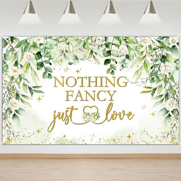 Nothing Fancy Just Love Banner Sage Green Bridal Shower Decorations Wedding Shower Backdrop for Photography Greenery Bridal Shower Banner