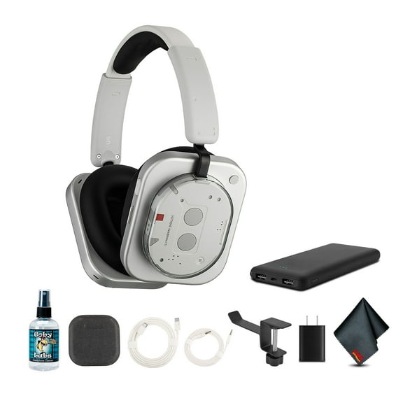 Nothing Headphone (1) (White) Hybrid Active Noise Cancelling Wireless Over Ear Headphones Bundle Including: P-Bank Battery, Headset Case, Goby Labs Cleaner, Desk Holder, Charging Cable, Adapter, More