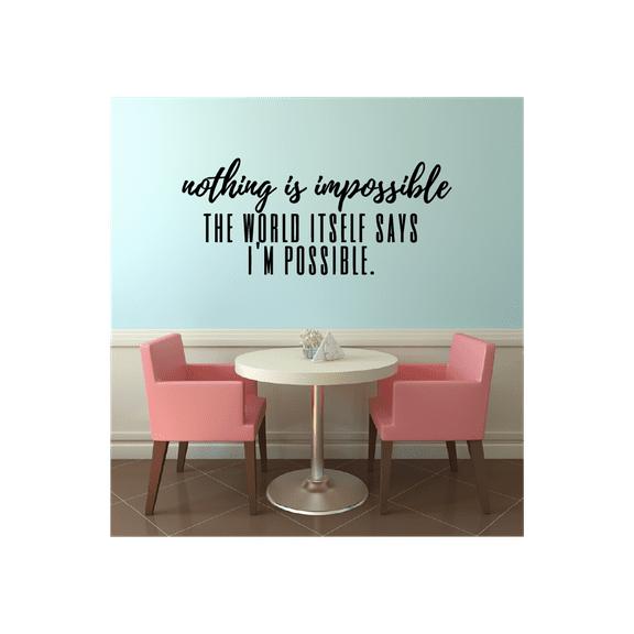 Nothing Is Impossible Quote Fitness Workout Success Motivation Quotes Wall Decals Healthy Lifestyle for Girls Boys Gym Home Sports Room Decor Vinyl Wall Art Stickers Decoration Size (15x30 inch)