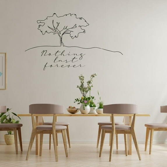 Nothing Last Forever Quote Beautiful Big Tree Silhouette Line Pattern Drawing Decor Vinyl Wall Art Sticker Wall Decal Home Kids Nursery Room Study Room Boys Girls Wall Decor Design Size (22x30 inch)