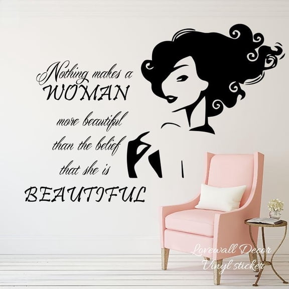 Nothing Makes A woman Beautiful Quote Wall Sticker Manicure Barber Spa Shop Wall Window Door Decal Decor Cut Vinyl Art Mural 56cmx38cm