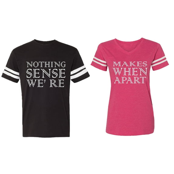 Nothing Sense Makes When A Part Matching Couple Cotton Jerseys (Men Black / Women Pink) (Men XL / Women XXL)