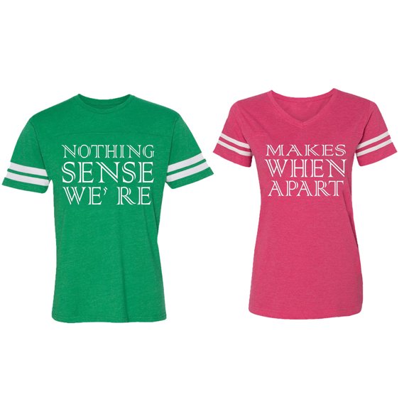 Nothing Sense Makes When A Part Matching Couple Cotton Jerseys (Men Green / Women Pink) (Men XL / Women XL)