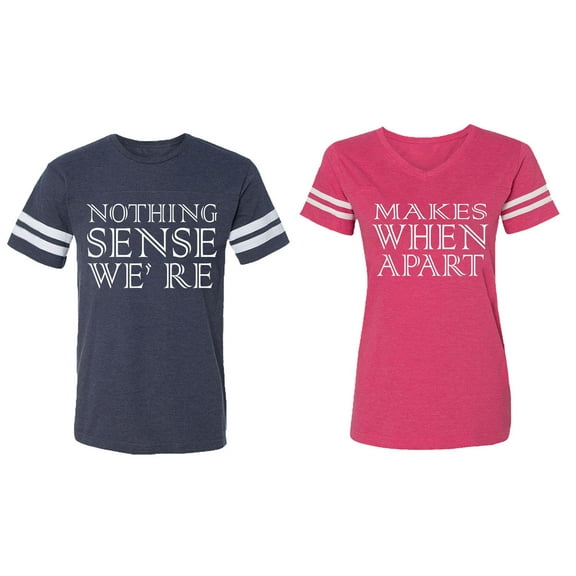 Nothing Sense Makes When A Part Matching Couple Cotton Jerseys (Men Navy / Women Pink) (Men XL / Women S)