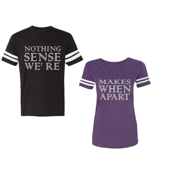 Nothing Sense Makes When A Part Unisex Couple Matching Cotton Jersey style T-Shirt Contrasting stripes on sleeves (Men Black / Women Purple) (Men S / Women XXL)