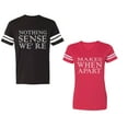 thumbnail image 1 of Nothing Sense Makes When A Part Unisex Couple Matching Cotton Jersey style T-Shirt Contrasting stripes on sleeves (Men Black / Women Red) (Men M / Women XXL), 1 of 3