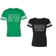 thumbnail image 1 of Nothing Sense Makes When A Part Unisex Couple Matching Cotton Jersey style T-Shirt Contrasting stripes on sleeves (Men Green / Women Black) (Men M / Women S), 1 of 3