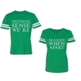 thumbnail image 1 of Nothing Sense Makes When A Part Unisex Couple Matching Cotton Jersey style T-Shirt Contrasting stripes on sleeves (Men Green / Women Green) (Men XL / Women XXL), 1 of 3