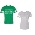 thumbnail image 1 of Nothing Sense Makes When A Part Unisex Couple Matching Cotton Jersey style T-Shirt Contrasting stripes on sleeves (Men Green / Women Heather) (Men XL / Women S), 1 of 3