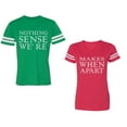 thumbnail image 1 of Nothing Sense Makes When A Part Unisex Couple Matching Cotton Jersey style T-Shirt Contrasting stripes on sleeves (Men Green / Women Red) (Men M / Women M), 1 of 3