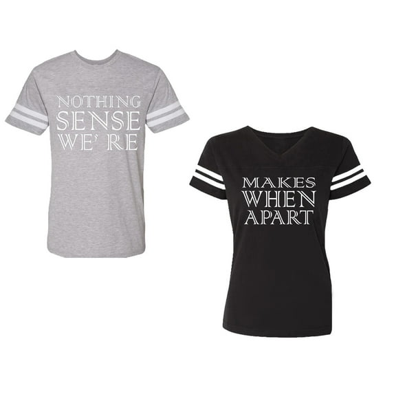 Nothing Sense Makes When A Part Unisex Couple Matching Cotton Jersey style T-Shirt Contrasting stripes on sleeves (Men Heather / Women Black) (Men S / Women S)