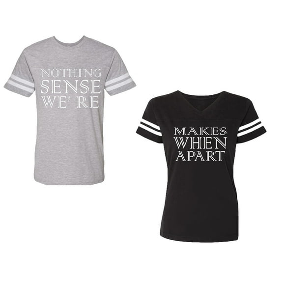Nothing Sense Makes When A Part Unisex Couple Matching Cotton Jersey style T-Shirt Contrasting stripes on sleeves (Men Heather / Women Black) (Men XL / Women S)