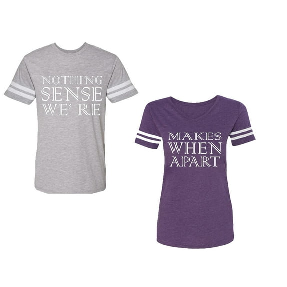 Nothing Sense Makes When A Part Unisex Couple Matching Cotton Jersey style T-Shirt Contrasting stripes on sleeves (Men Heather / Women Purple) (Men M / Women XXL)